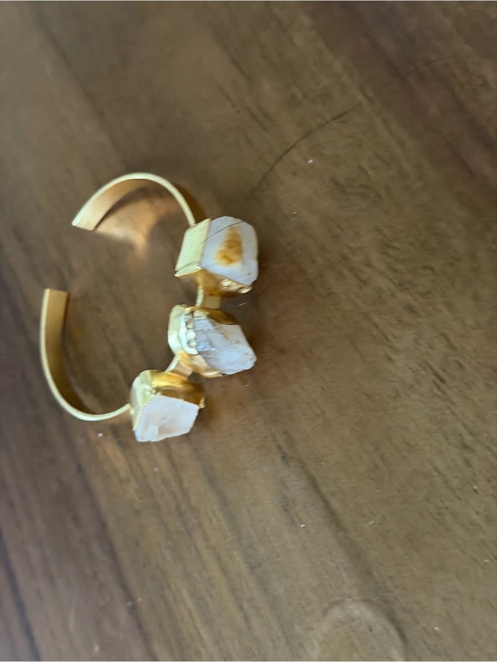 Gold Cuff Bracelet with White Druzy Stones